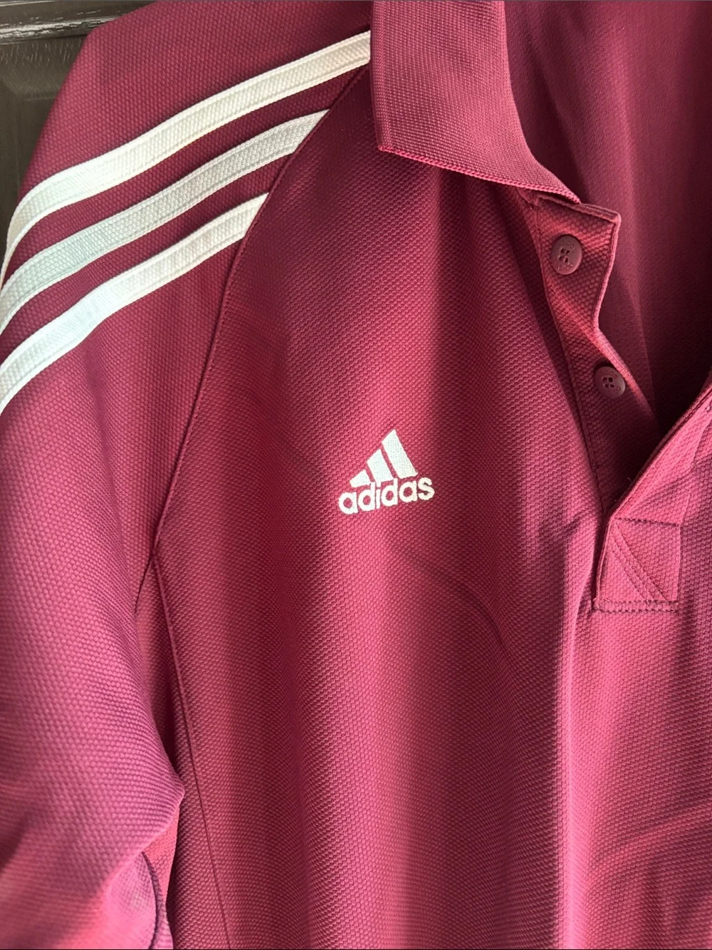 Adidas Men’s Maroon Polo with White Shoulder Stripes Climalite XL